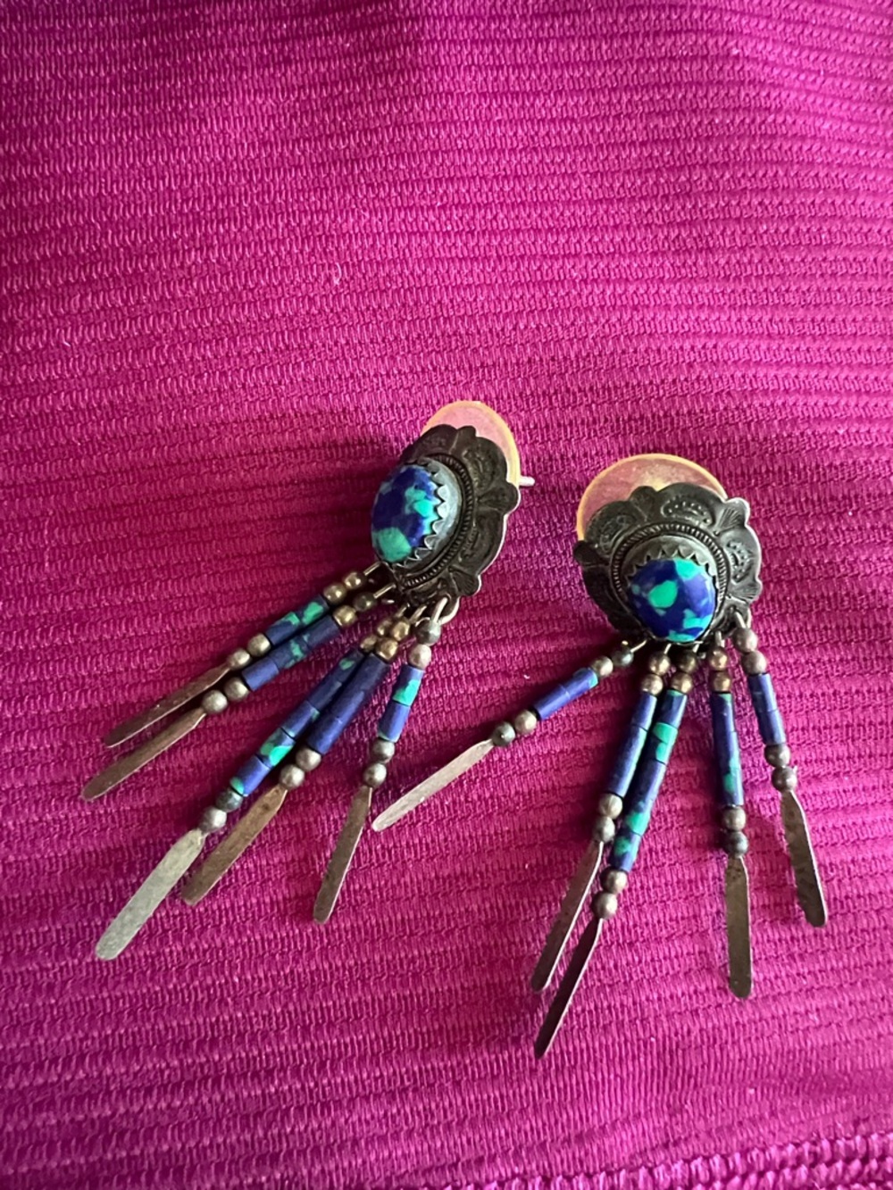 Turquoise and Navy Bead Fringe Drop Earrings